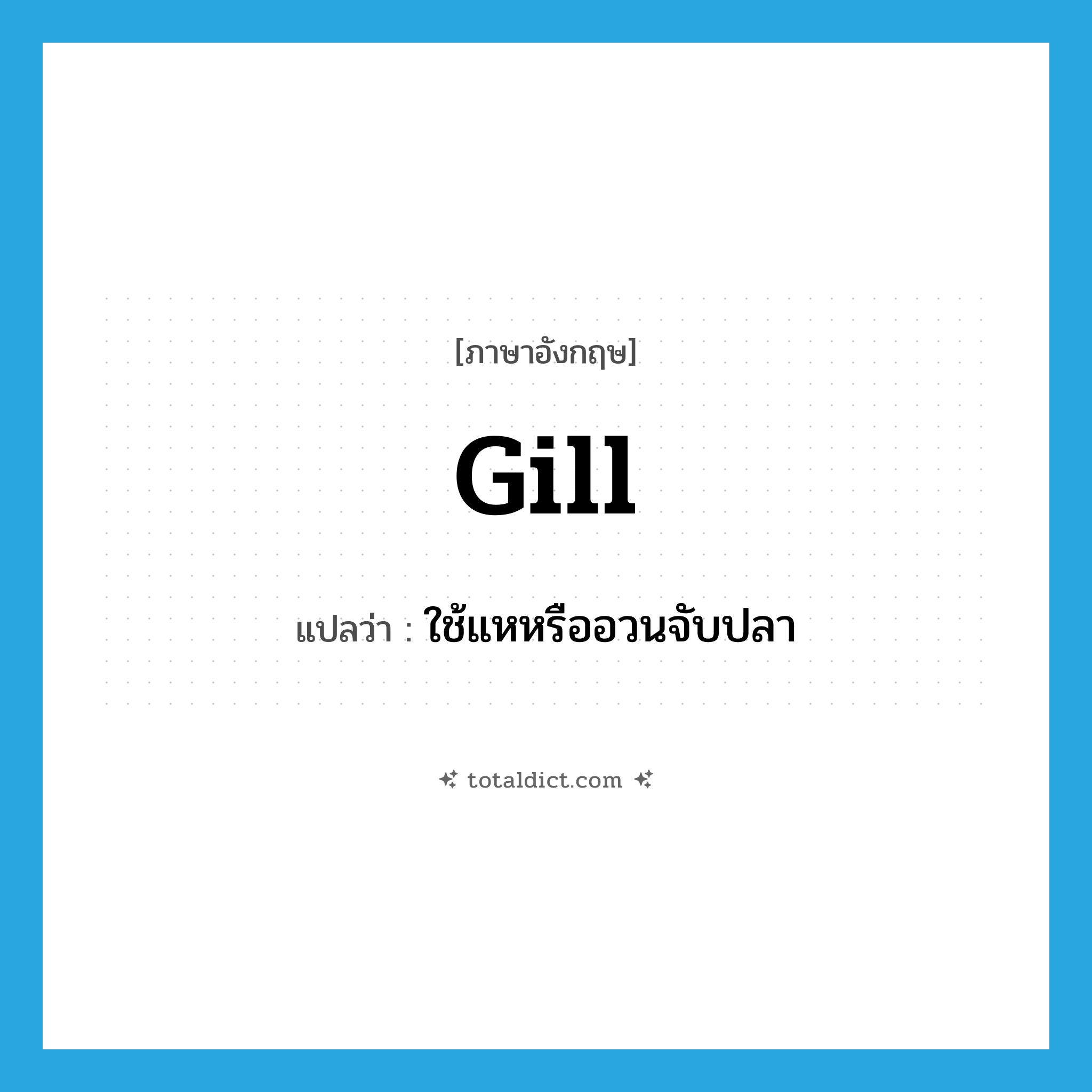 gill แปลว่า?, คำศัพท์ภาษาอังกฤษ gill แปลว่า ใช้แหหรืออวนจับปลา ประเภท VT หมวด VT