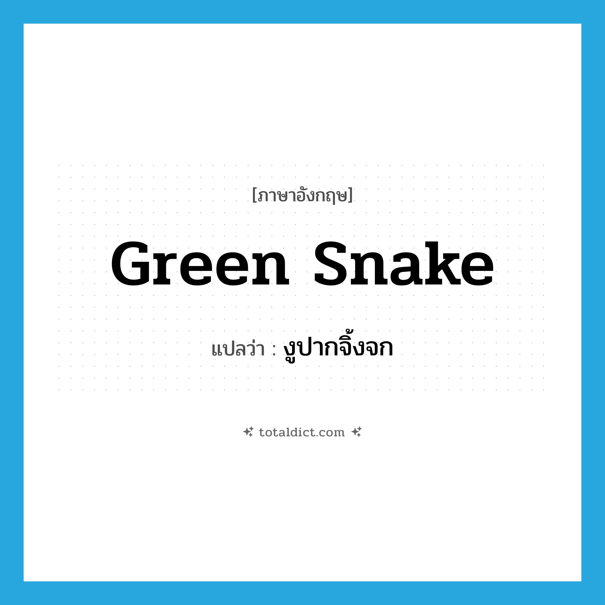 green snake แปลว่า?, คำศัพท์ภาษาอังกฤษ green snake แปลว่า งูปากจิ้งจก ประเภท N หมวด N