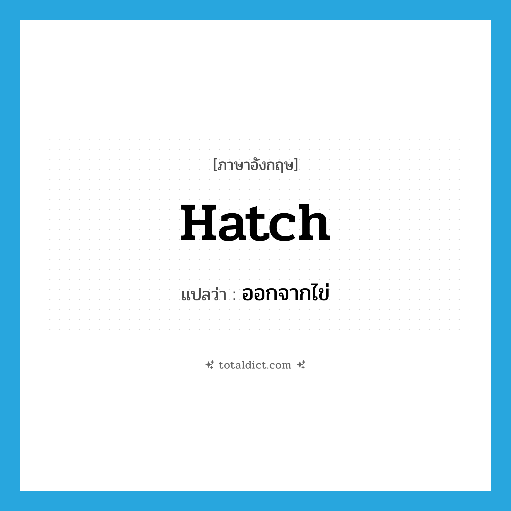 hatch แปลว่า?, คำศัพท์ภาษาอังกฤษ hatch แปลว่า ออกจากไข่ ประเภท VI หมวด VI