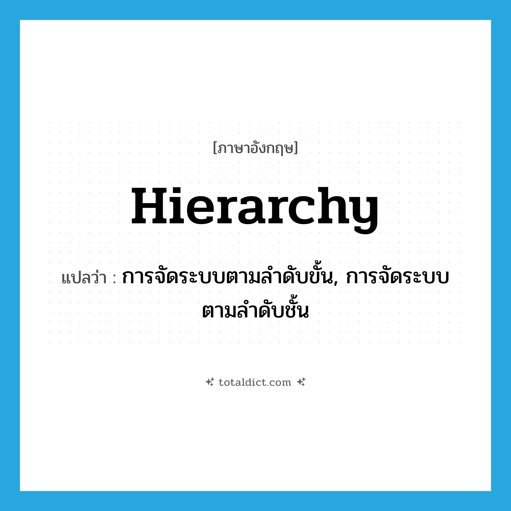 hierarchy แปลว่า?, คำศัพท์ภาษาอังกฤษ hierarchy แปลว่า การจัดระบบตามลำดับขั้น, การจัดระบบตามลำดับชั้น ประเภท N หมวด N