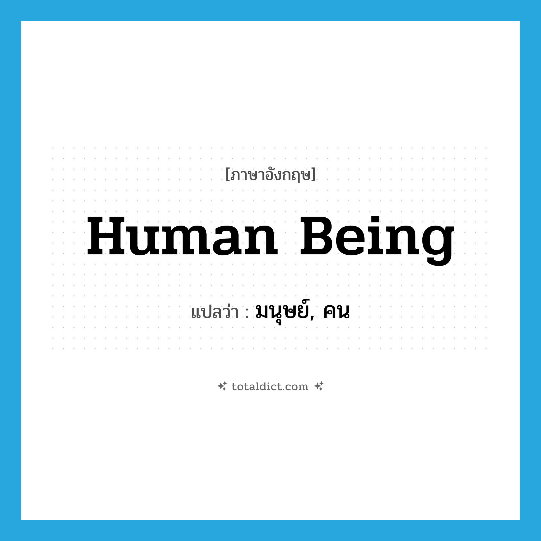 human being แปลว่า?, คำศัพท์ภาษาอังกฤษ human being แปลว่า มนุษย์, คน ประเภท N หมวด N