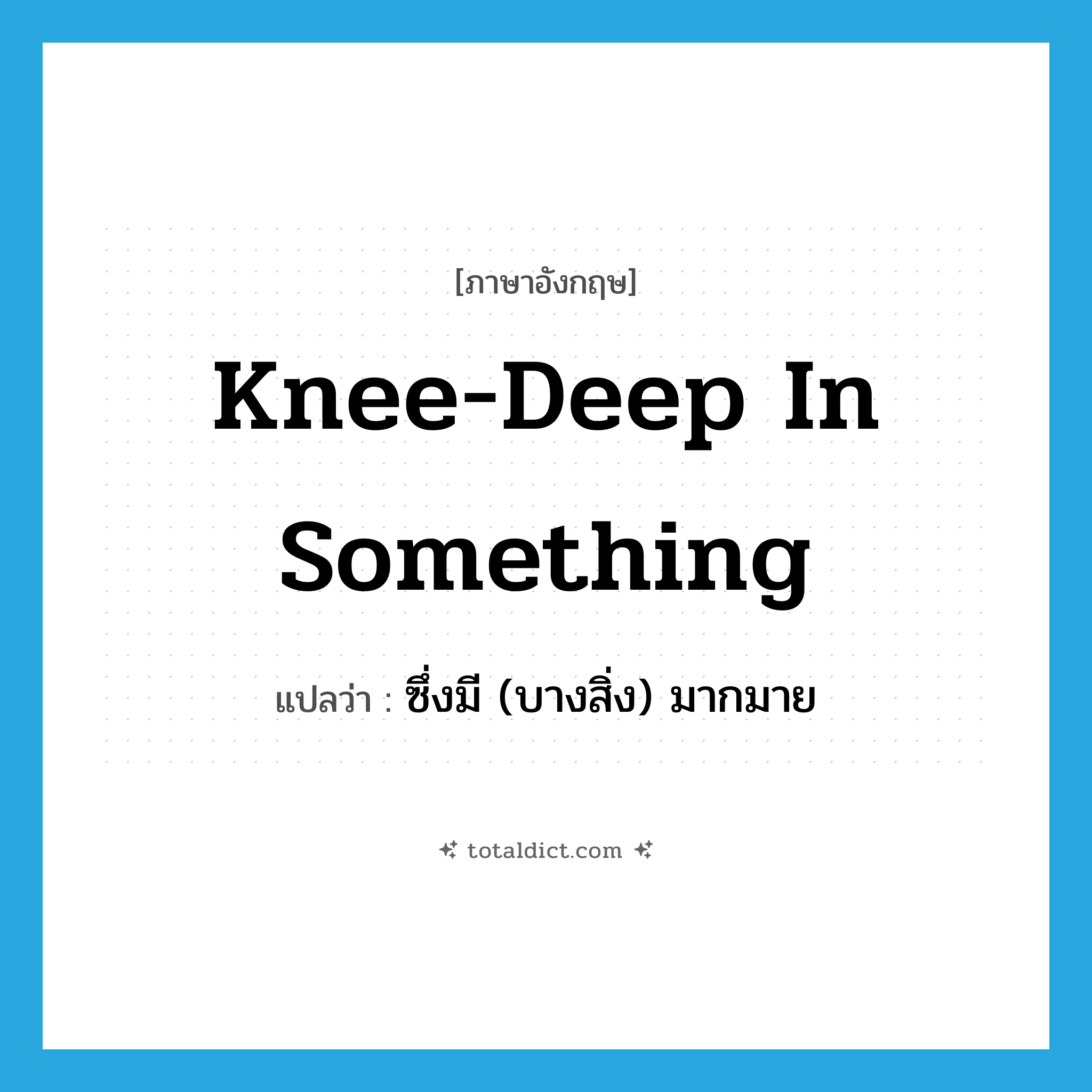 knee-deep in something แปลว่า?, คำศัพท์ภาษาอังกฤษ knee-deep in something แปลว่า ซึ่งมี (บางสิ่ง) มากมาย ประเภท SL หมวด SL