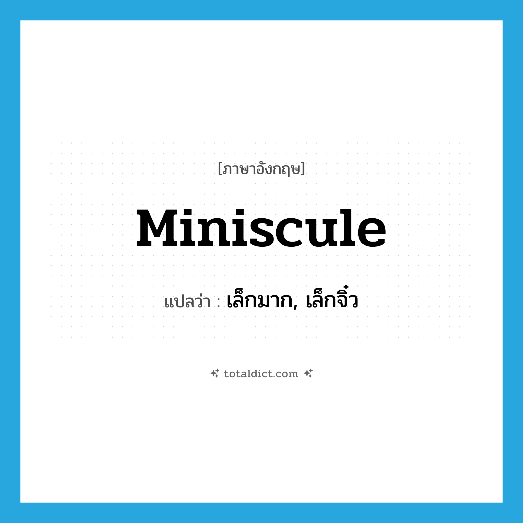 miniscule แปลว่า?, คำศัพท์ภาษาอังกฤษ miniscule แปลว่า เล็กมาก, เล็กจิ๋ว ประเภท ADJ หมวด ADJ