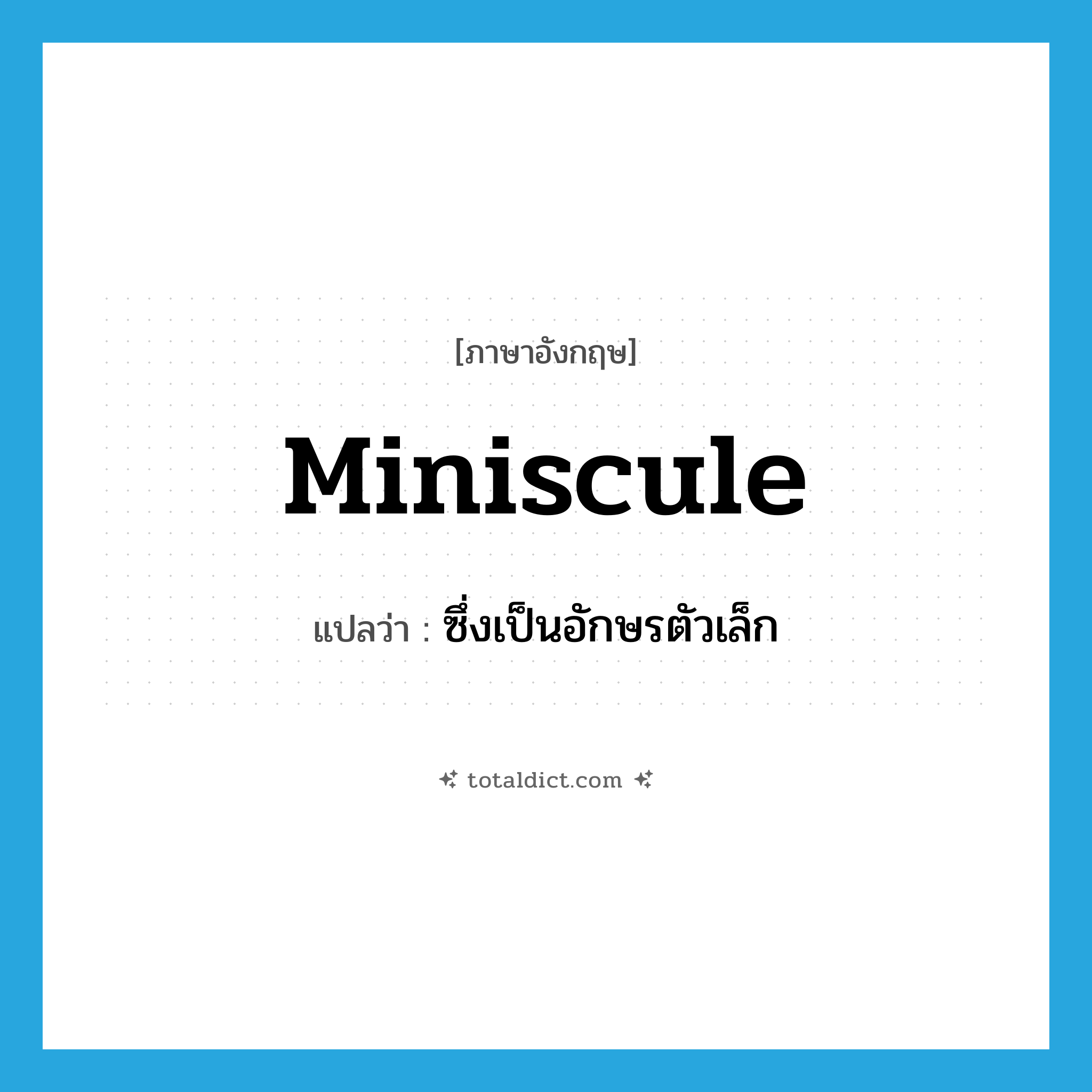 miniscule แปลว่า?, คำศัพท์ภาษาอังกฤษ miniscule แปลว่า ซึ่งเป็นอักษรตัวเล็ก ประเภท ADJ หมวด ADJ