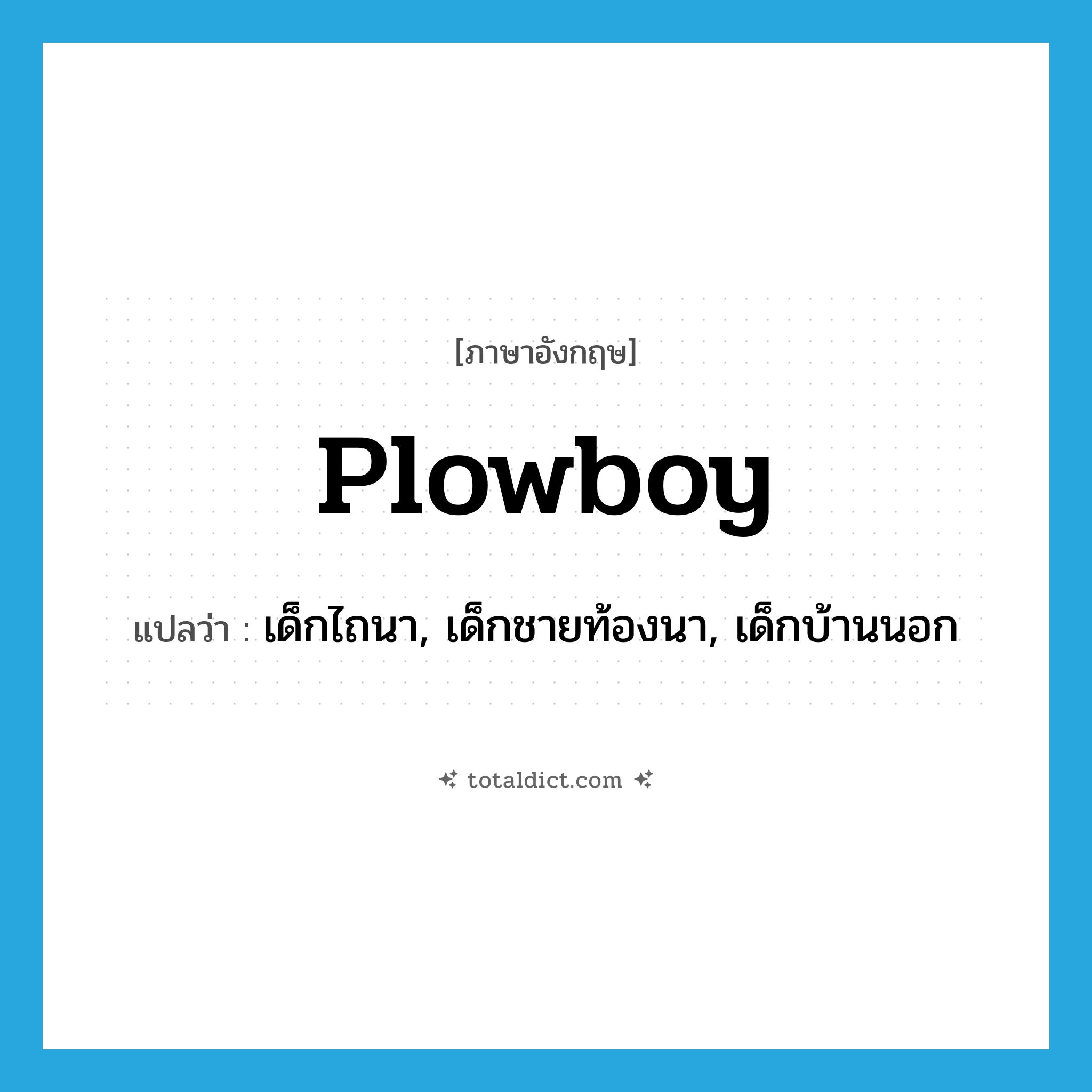 plowboy แปลว่า?, คำศัพท์ภาษาอังกฤษ plowboy แปลว่า เด็กไถนา, เด็กชายท้องนา, เด็กบ้านนอก ประเภท N หมวด N