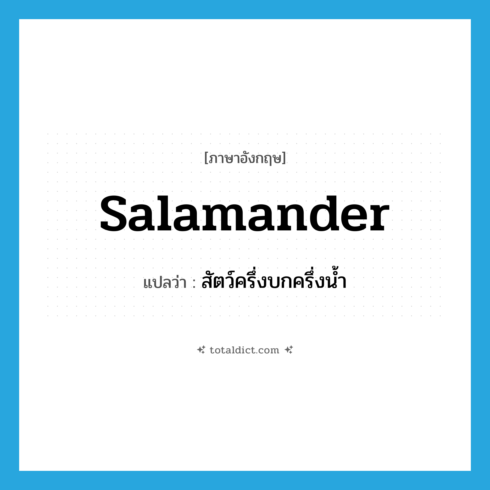 salamander แปลว่า?, คำศัพท์ภาษาอังกฤษ salamander แปลว่า สัตว์ครึ่งบกครึ่งน้ำ ประเภท N หมวด N