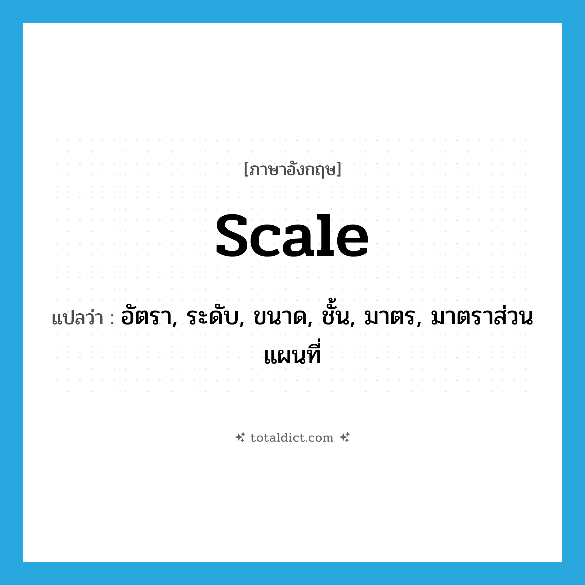 scale แปลว่า?, คำศัพท์ภาษาอังกฤษ scale แปลว่า อัตรา, ระดับ, ขนาด, ชั้น, มาตร, มาตราส่วนแผนที่ ประเภท N หมวด N