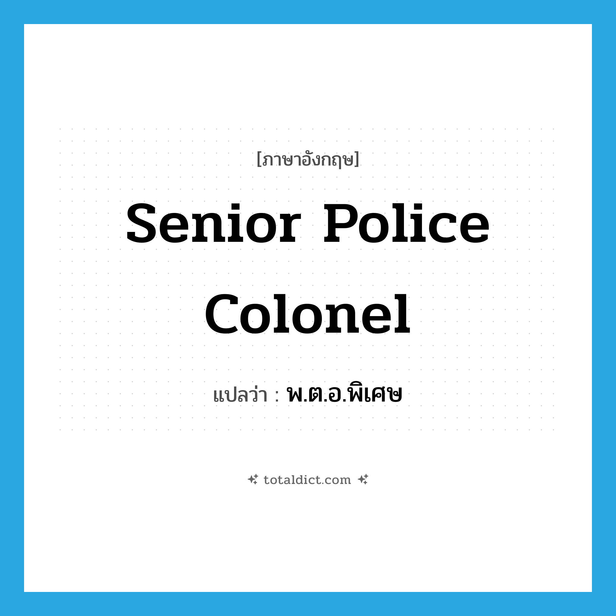 senior police colonel แปลว่า?, คำศัพท์ภาษาอังกฤษ senior police colonel แปลว่า พ.ต.อ.พิเศษ ประเภท N หมวด N