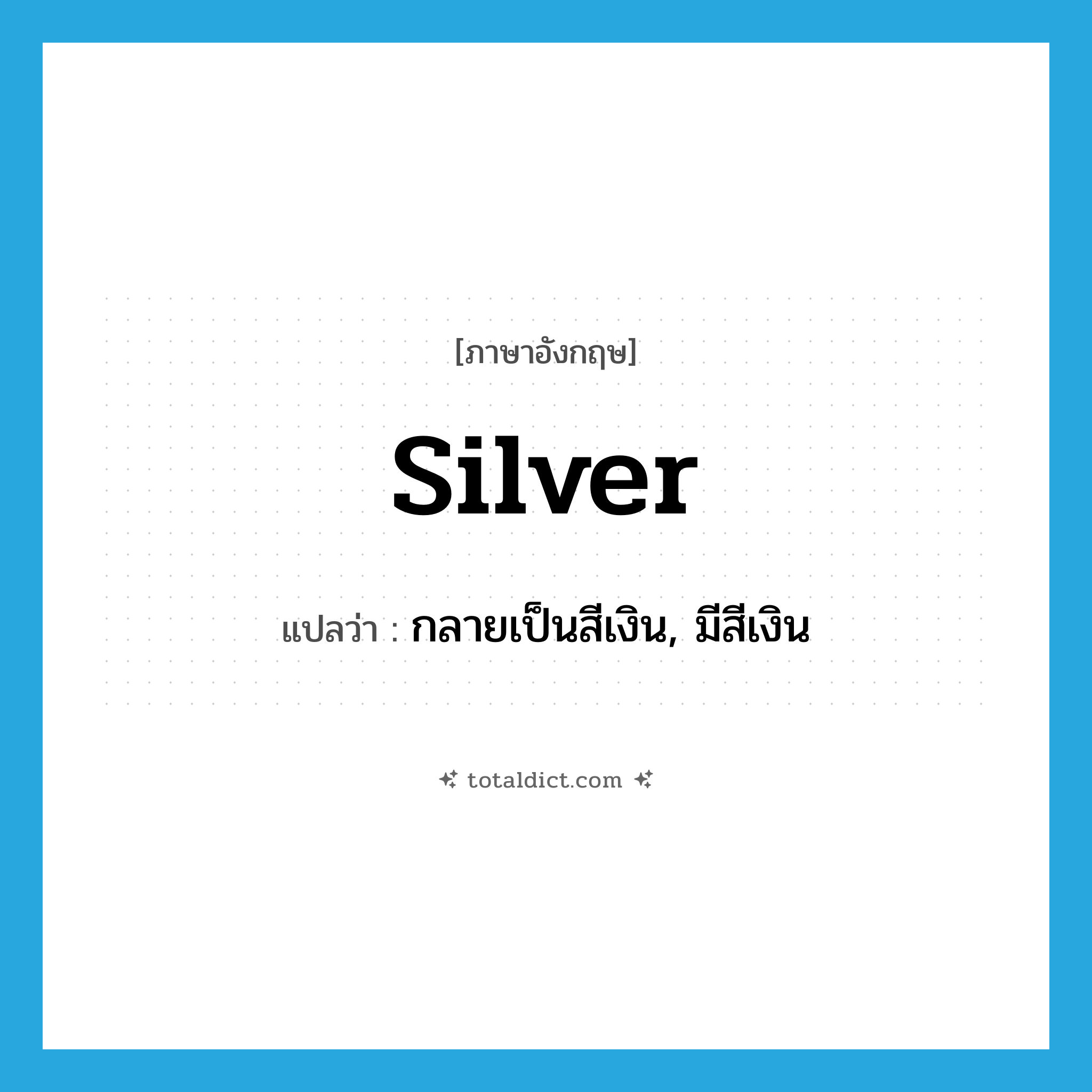 silver แปลว่า?, คำศัพท์ภาษาอังกฤษ silver แปลว่า กลายเป็นสีเงิน, มีสีเงิน ประเภท VI หมวด VI