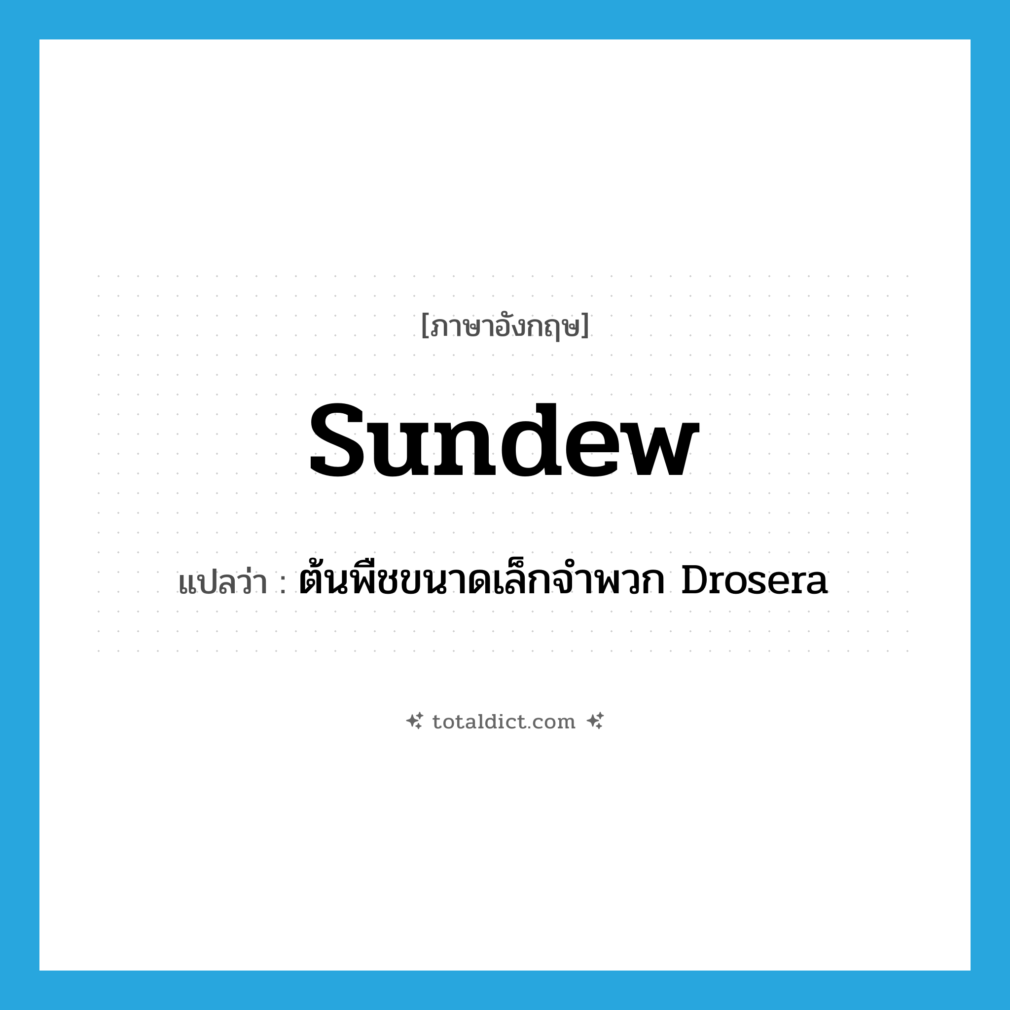 sundew แปลว่า?, คำศัพท์ภาษาอังกฤษ sundew แปลว่า ต้นพืชขนาดเล็กจำพวก Drosera ประเภท N หมวด N