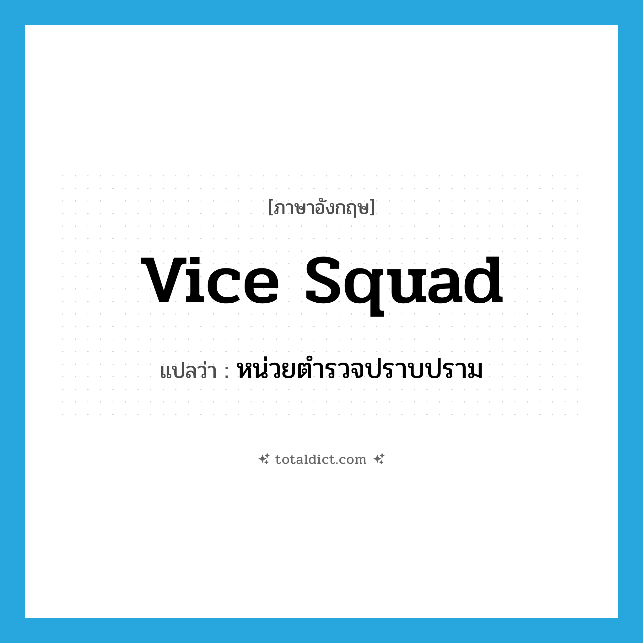 vice squad แปลว่า?, คำศัพท์ภาษาอังกฤษ vice squad แปลว่า หน่วยตำรวจปราบปราม ประเภท N หมวด N